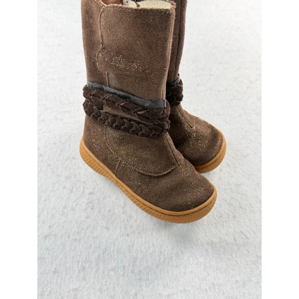 Livie & Luca Calliope Mocha Brown Sparkle Leather Boots Girls Size 7 Toddler